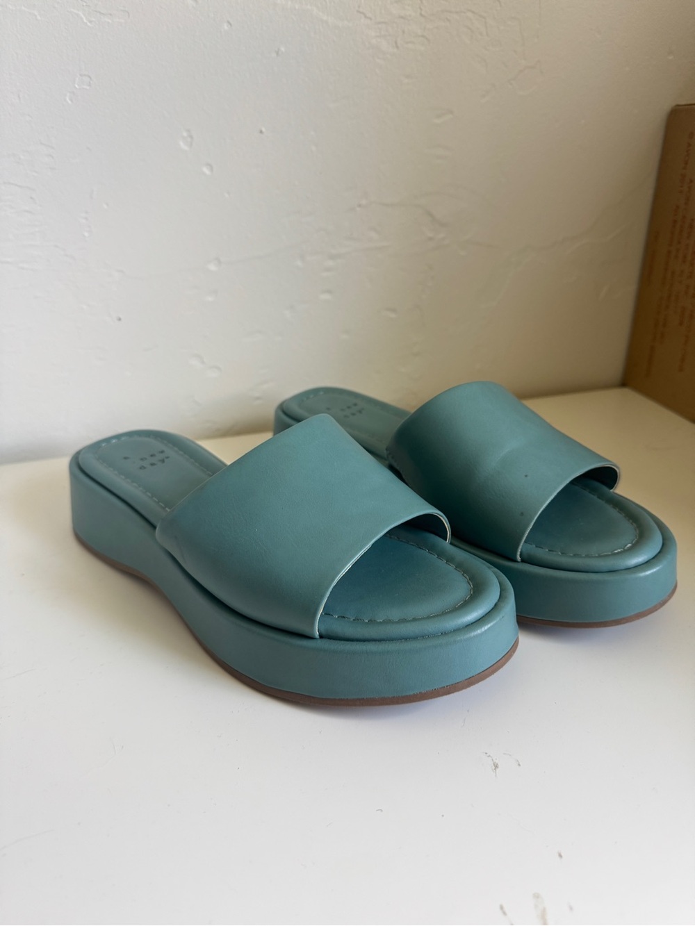 Slide Platform Mules in Turquoise